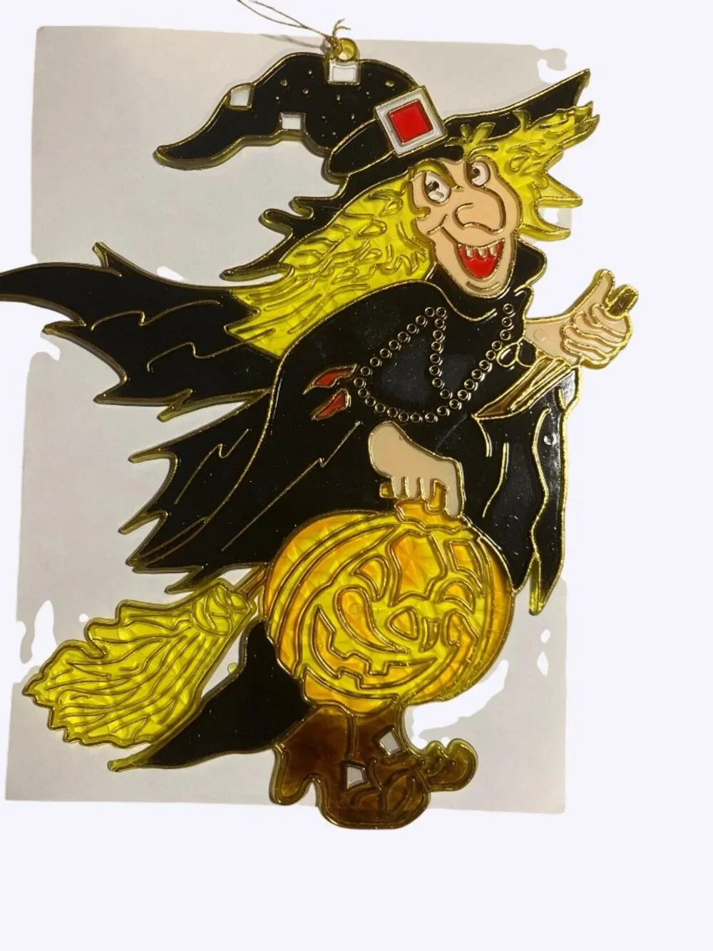 Halloween Themed Stained Glass Like Window Clings Witch Pumpkin Cat and Ghosts